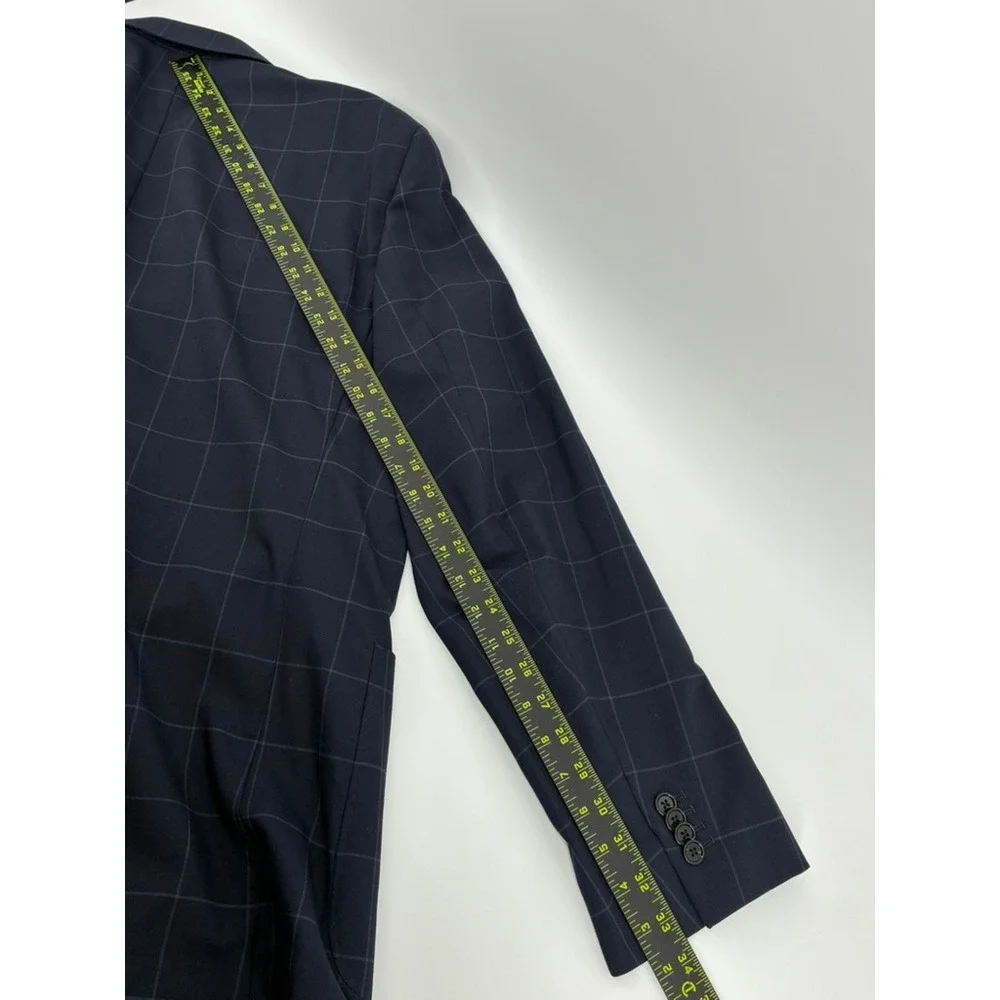 Banana Republic BR+ Performance Wool Blazer Navy Windowpane 44L Standard Fit